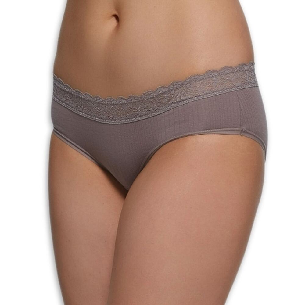 Felina Panty Lace Trimmed Waistband Modal Fabric Hipster Bikini Cut Brown M NWOT